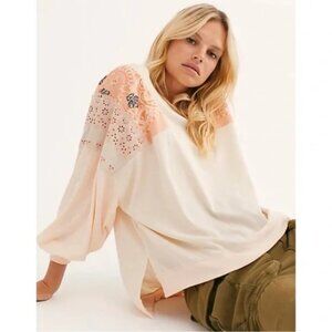 Free People We The Free Medium Bandana Patchwork Ribbed Shirt Feelin It Top